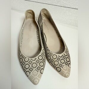 Sundance Beige Leather Laser-Cut Pointed Toe Flats Size 38 or 7.5 US
